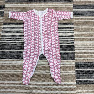 Roller Rabbit Hathi Elephant Print Footie Pajama One Piece Pink White Size 3-6MM